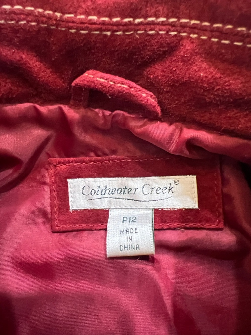 Coldwater Creek Burgundy Deep Red Leather Jacket Rib Knit Sleeve Mixed Media - Picture 6 of 9